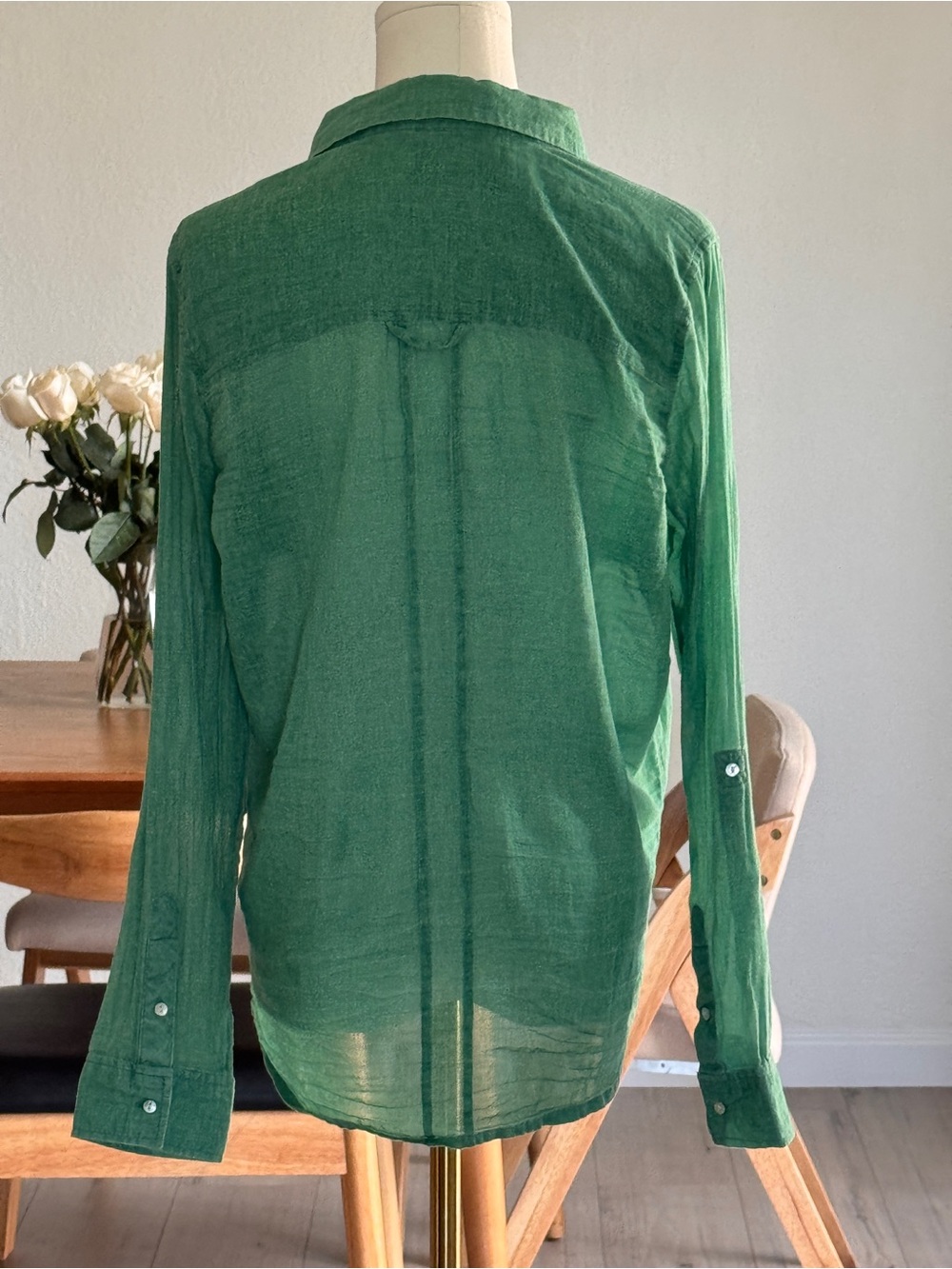 KUT from the Kloth Green Cotton Gauze Button Front Shirt Utility Blouse Size M - Picture 5 of 12